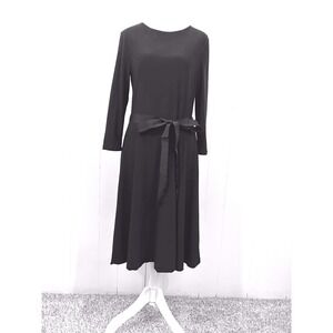 Lauren Ralph Lauren Black Long Sleeve Midi Fit & Flare Dress with Ribbon Belt M